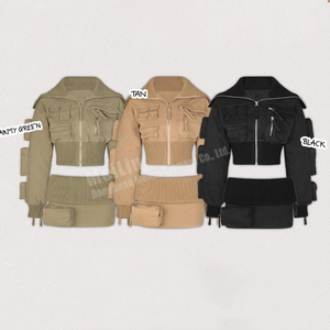 Latest Design Custom Logo Wash Two Pcs Pants and Hoodie Set <strong>Women</strong> <strong>Cargo</strong> Crop Top <strong>Jacket</strong> and <strong>Women</strong> Sweat Suit Set - Product Image 4