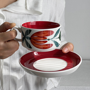 Tasse à café en céramique vintage de luxe léger du Moyen Âge, soucoupe, tasse à thé de l'après-midi au bureau, tasse à latte, tasse à thé <span class=keywords><strong>Althea</strong></span> Flower - Product Image 6