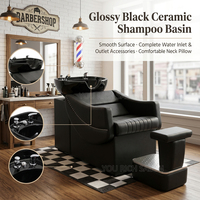 Fauteuil de Barbier Moderne avec Bac en Céramique Noir, Pivotant à 360 Degrés/Inclinable, Pompe Hydraulique, Mobilier de Salon