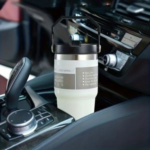 Double Wall 600ml/900ml Stainless Steel Vacuum Insulated Travel Tumbler Eco-Friendly Car Mug Handle Lid <b>Straw</b> Hot Water Tea - Product Image 5