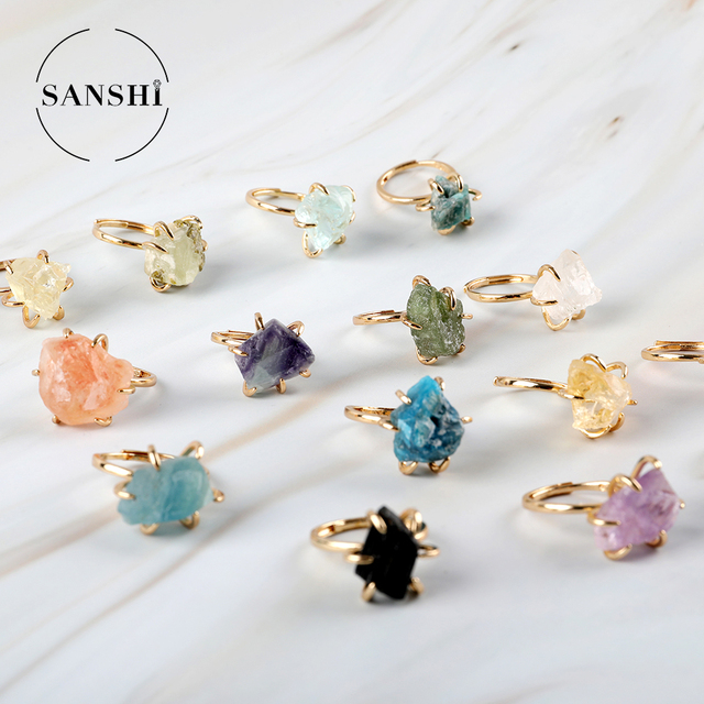Natural Black Tourmaline Amethyst Adjustable Crystal Rings Boho Stone Quartz Irregular Wire Winding Natural Gem Ring