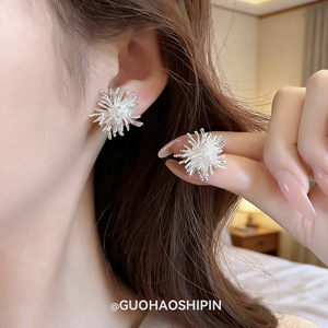 Flower Stud Earrings 925 Silver Zinc Alloy Party Women Korean Style - Product Image 1