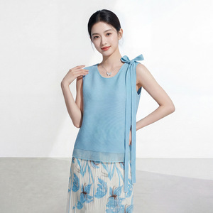 PY 2026 Haut plissé Miyake élégant avec nœud, manches longues, respirant, écologique, style occidental, pour femme, vente en gros - Product Image 4