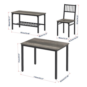 Modern Design Kitchen 4-Piece Metal <strong>Dining</strong> <strong>Table</strong> and Chairs Set <strong>with</strong> 2 Chairs and <strong>Benches</strong> - Product Image 2