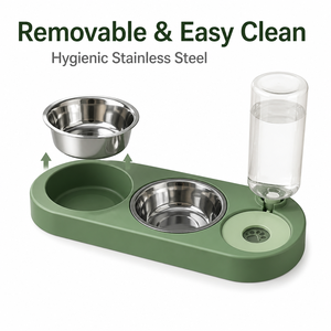 Ensemble de mangeoires pour animaux de compagnie en acier inoxydable avec bouteille d'eau, bol pour nourriture, station d'alimentation pour chiens et chats, utilisation en intérieur - Product Image 4
