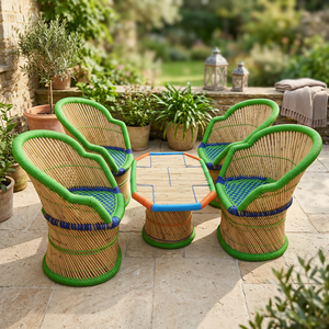 Modern Outdoor Rattan Furniture <b>Set</b>-Lightweight Durable Eco-Friendly Washable Table Chair Stool Waterproof Finish Bedroom - Product Image 2
