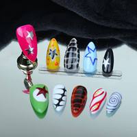 Uñas artificiales hechas a mano, forma de almendra, estilo pintado a mano de colores brillantes, fábrica reutilizable de alta calidad al por mayor.