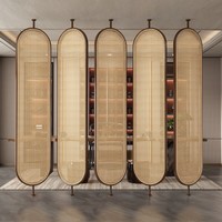 Paravent Rotatif en Bois Massif et Rotin, Design Minimaliste Moderne de Style Japonais, Artisanat en Bois Fait sur Mesure pour Salon