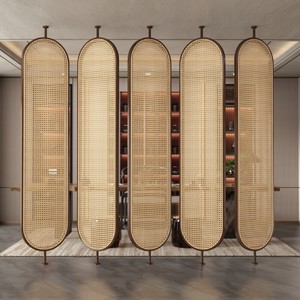 Paravento Girevole in Legno Massello e Rattan, Design Minimalista Moderno in Stile Giapponese, Artigianato in Legno su Misura per Soggiorno - Product Image 2