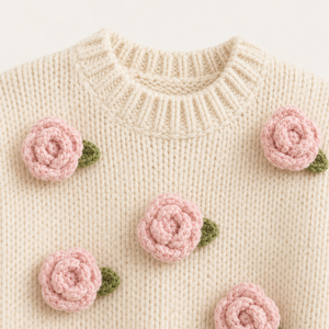 <span class=keywords><strong>Pull</strong></span> personnalisé 7GG fait main en coton 100% - <span class=keywords><strong>Pull</strong></span> tricoté à la main avec motif de rose personnalisé - Product Image 4