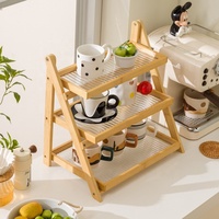 Étagère de présentation pliable en rotin à trois niveaux, support en bambou pour comptoir de cuisine, bar à café, rangement et organisation à domicile