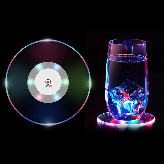 LED Acrylic Glowing Coasters with On/Off Round Light up Feature Cup Sticker for Beer for Thanksgiving and Valentine's Day