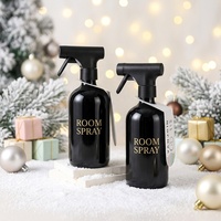 Diffuseur d'ambiance 16 oz, flacon pulvérisateur noir, flacon rond Boston 500 ml, flacons pulvérisateurs en verre de luxe pour la pièce et les textiles, avec pulvérisateur à gâchette