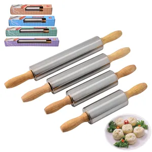 High Quality Different Size Stainless Steel Dough Rolling Pin With Wooden Handle