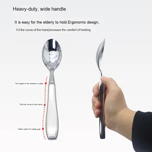 Couverts adaptatifs ergonomiques pour personnes âgées en caoutchouc poignée facile en acier inoxydable poignée pliable Spork pour les tremblements de la main - Product Image 2