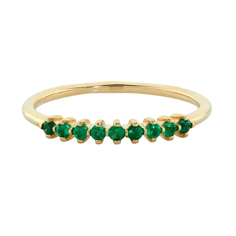 Elegant Style Gold Plated 925 Sterling Silver Jewelry Pave Emerald Ring for Woman