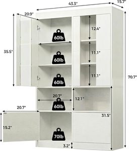 70.7 Inch Tall White Bookshelf with Doors, <strong>Large</strong> Storage Bookcase, Acrylic Door <strong>Shelving</strong> <strong>Unit</strong> for Home Living Room and Office - Product Image 2