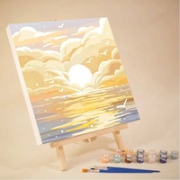 Kit de peinture par numéros XIXI pour enfants - Mini toile de dessin animé fleuri avec cadre fait main, forme carrée/rectangulaire