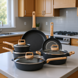 Ensemble de casseroles et poêles en aluminium antiadhésif pour induction, 17 pièces, noir, style moderne - Product Image 2