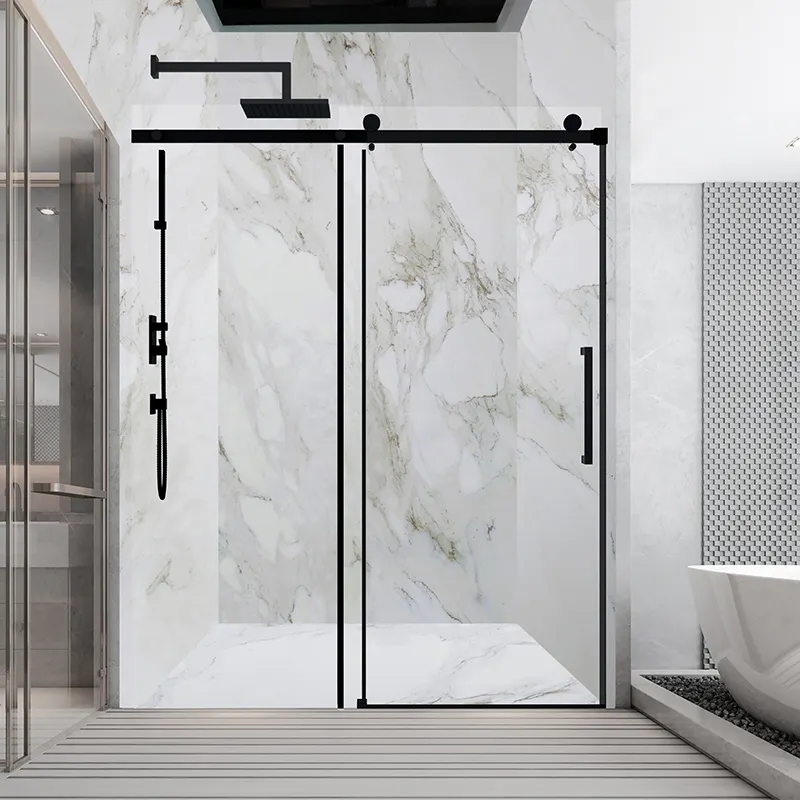 Оптовая продажа, алюминиевая прямоугольная раздвижная душевая дверь из закаленного стекла для ванной комнаты, безрамный душевой шкаф