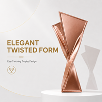 Trophée en résine HBL personnalisé avec logo gravé, finition mate or, argent, or rose, double lame torsadée, pour cérémonie d'entreprise, souvenir