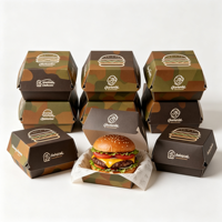 Boîte à hamburger en carton blanc biodégradable de qualité alimentaire, écologique, jetable, résistante, avec logo personnalisé, pour la restauration rapide