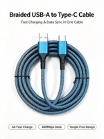 Câble USB-A vers Type-C en nylon tressé, charge rapide, cordon de données avec protection anti-tension renforcée pour téléphone portable Togudu T-255