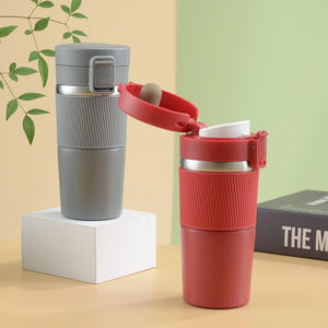 Taza de café portátil de viaje de 380Ml, tazas térmicas de doble pared de acero inoxidable, taza de café aislada con funda de PU - Product Image 4
