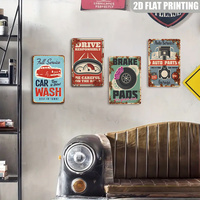 Letrero Metálico de Lavado de Autos con Servicio Completo, Decoración de Pared Retro Vintage Azul y Roja con Diseño de Auto Clásico para Garaje y Cuarto de Hombre