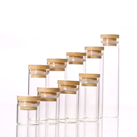 Botol Kaca Kecil Bentuk Lingkaran Diameter 3cm, Food Grade, dengan Tutup Bambu, Kapasitas 10ml, Transparan, Cetak Sutra, Kosong