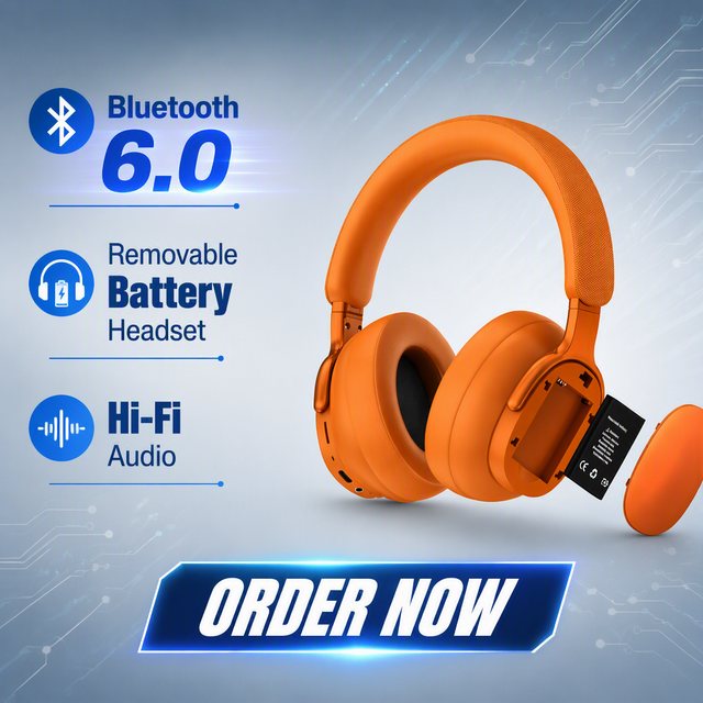 Wireless ANC Headphones with 40H Battery, Bluetooth 6.0 Hi-Fi Audio Removable Battery Headset