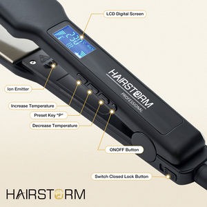 المهنية حديد مسطح جهاز فرد شعر من التيتانيوم مع قابل للتعديل درجة الحرارة عالية الحرارة 450 درجة الأسود والأخضر - Product Image 3