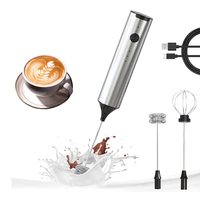 Mélangeur à café et à lait électrique en acier inoxydable rechargeable par USB avec logo personnalisé, fouet à matcha à 2 têtes, mousseur à lait portable
