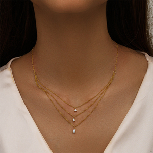 Collar de Moda CANNER Dorado con Tres Capas de Zirconia, Collar con Diseño de Gota de Agua para Uso Diario para Chicas - Product Image 4