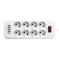 Multiprise industrielle et domestique de qualité européenne avec protection contre les surtensions, câble de 2m/3m/5m, 4 ports USB, 1 port USB Type-C, IP22
