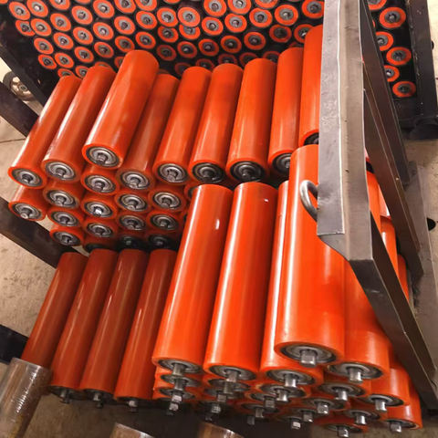 PU Rubberized Roller With Bearings Polyurethane Load Wheels Mining Conveyor