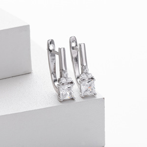 SPJ 925 <span class=keywords><strong>plata</strong></span> esterlina cuadrado CZ inglés bloqueo pendientes para mujer elegante minimalista diseño de joyería de gama alta - Product Image 5