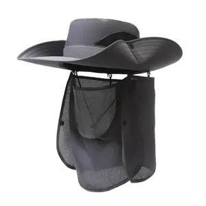 Topi kamuflase untuk pria, topi pelindung terik matahari luar ruangan berburu pinggiran lebar bersirkulasi