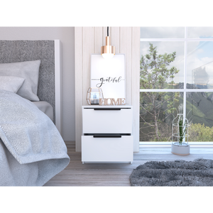 Modern Nightstand 19 In H Two <b>Drawers</b> White <b>Storage</b> <b>Drawer</b> Bedroom Furniture - Product Image 2
