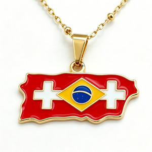 Pendentif irrégulier en alliage de zinc plaqué or avec motif drapeau suisse et brésilien pour souvenir patriotique - Product Image 5