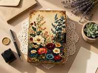 Grand Grimoire Floral en Cuir – Journal des Ombres avec Pages Vintage – Livre de Sortilèges Célestes – Cadeau Personnalisé