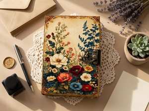 Large Grimoire <b>Floral</b> Leather Journal Flower Celestial Spell Book of shadows with Vintage page Personalized Gift - Product Image 2