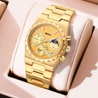 Montre à quartz pour homme, luxe léger, affaire, acier inoxydable, cadran à aiguilles, phase de lune, 46 mm, résistante à l'eau 30 m