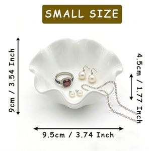 Ciotola in <span class=keywords><strong>Ceramica</strong></span> Bianca con Bordo Ondulato per Gioielli, Portaoggetti per Anelli, Orecchini, Collane, Decorazione per la Casa - Product Image 2