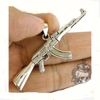 Personnalisé 925 en argent sterling plaqué or AK-47 machine gun pendentif collier