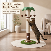 Griffoir pour chat sur pied, 88 cm de haut, avec colonne en sisal de 8 cm d'épaisseur, jouet souris en peluche et baldaquin vert pour chats OEM