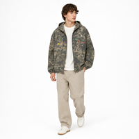 Sweat à capuche zippé camouflage personnalisé avec appliques brodées, coupe oversize, en coton épais, imprimé intégral, style streetwear, vente en gros