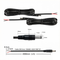 Connecteur mâle DC5521 avec câble pigtail, prise DC 5,5*2,1 mm, 18AWG, 200 cm, pour terminal de pointage d'empreintes digitales