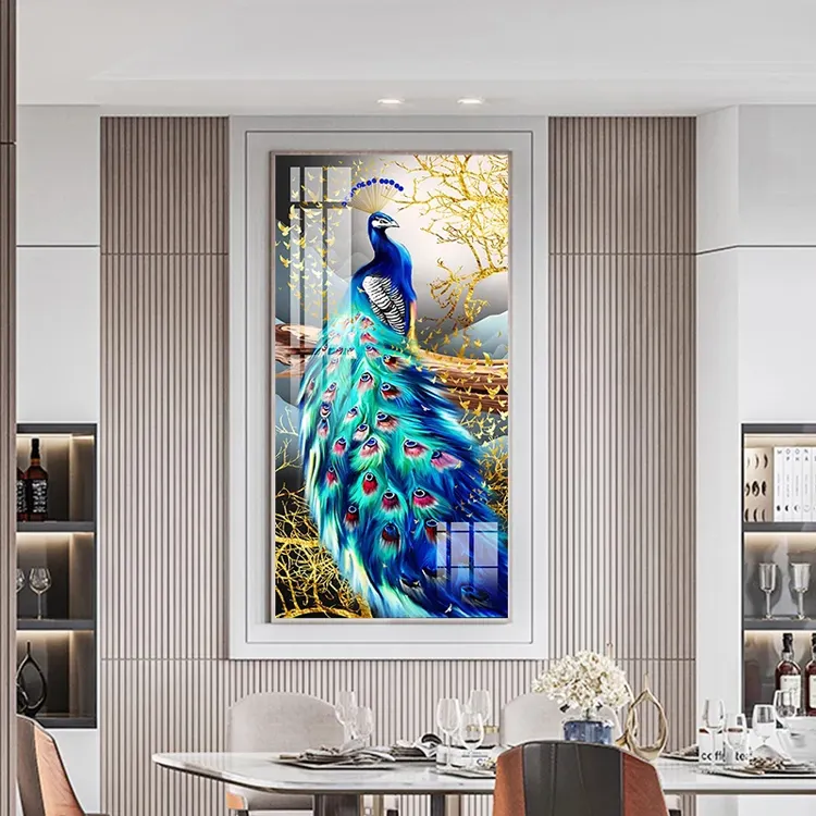 Painting Picture Gold Foil Peacock Crystal Porcelain Painting Picture Wall Poster Animal Canvas Print Painting Art Aisle Living Room Decoration