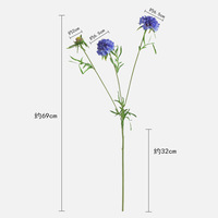 Offre Spéciale – Fleurs artificielles Scabiosa floquées à 3 têtes pour allée de mariage, vente en gros, tiges longues, décoration de salon
